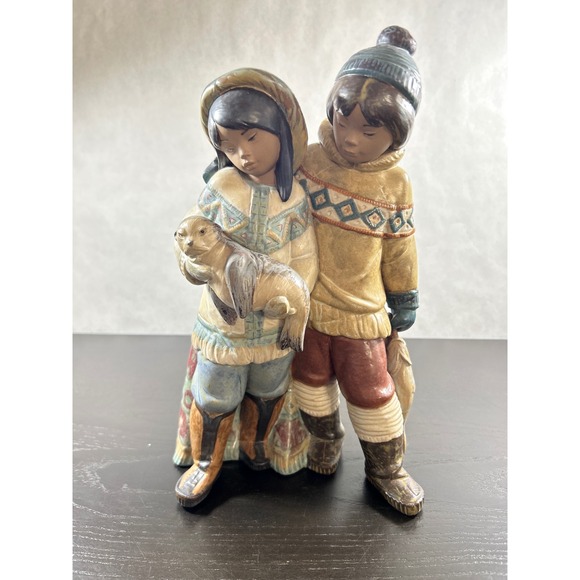 Lladro Other - Lladro Eskimo Boy and Girl with Seal and Fish Figurine 2227 Spain Matte Gres